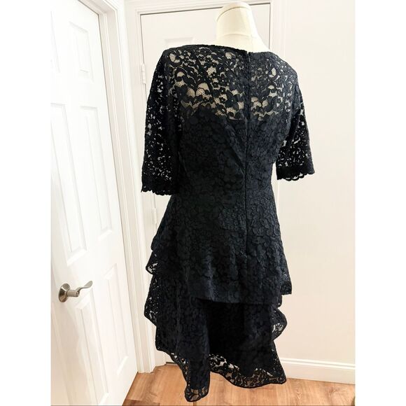 Rickie Freeman for Teri Jon Black Tiered Lace Overlay Cocktail Dress Size 16 - Picture 4 of 6